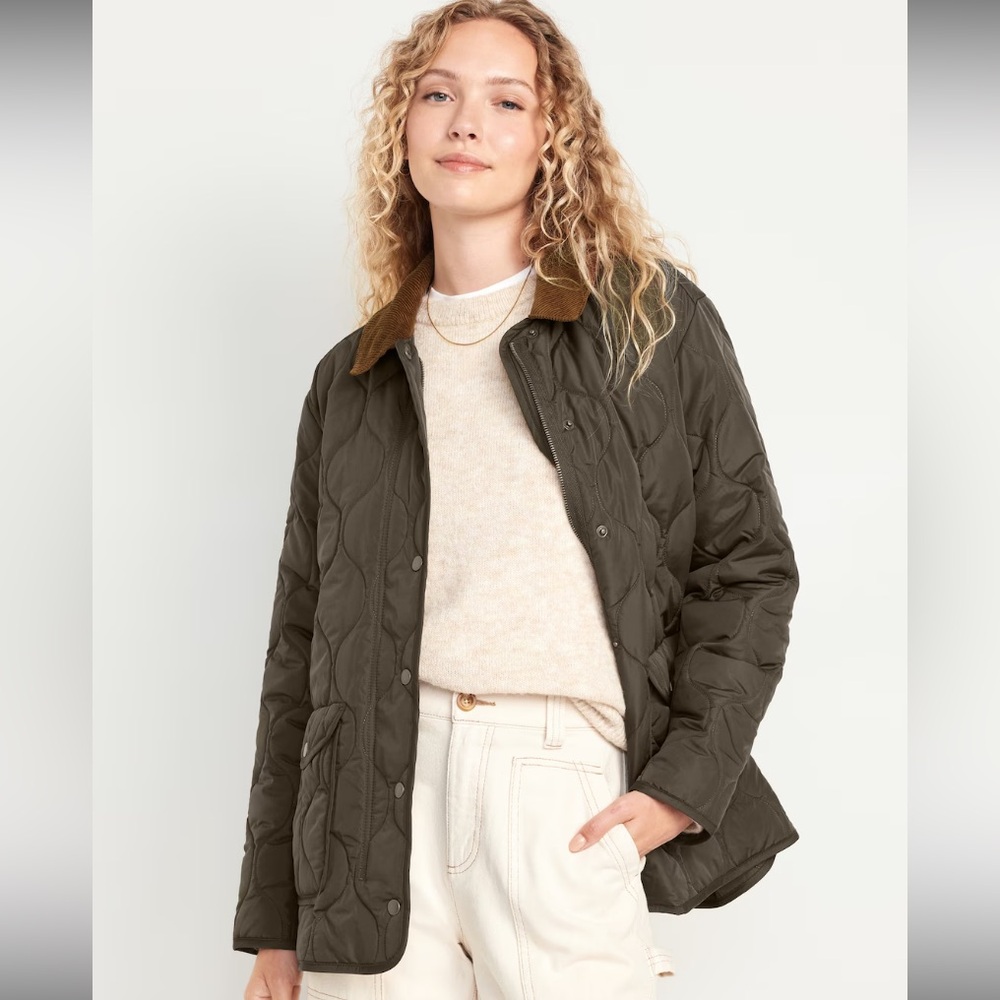 Old Navy Quilted Barn Jacket - Olive, Petite Medium